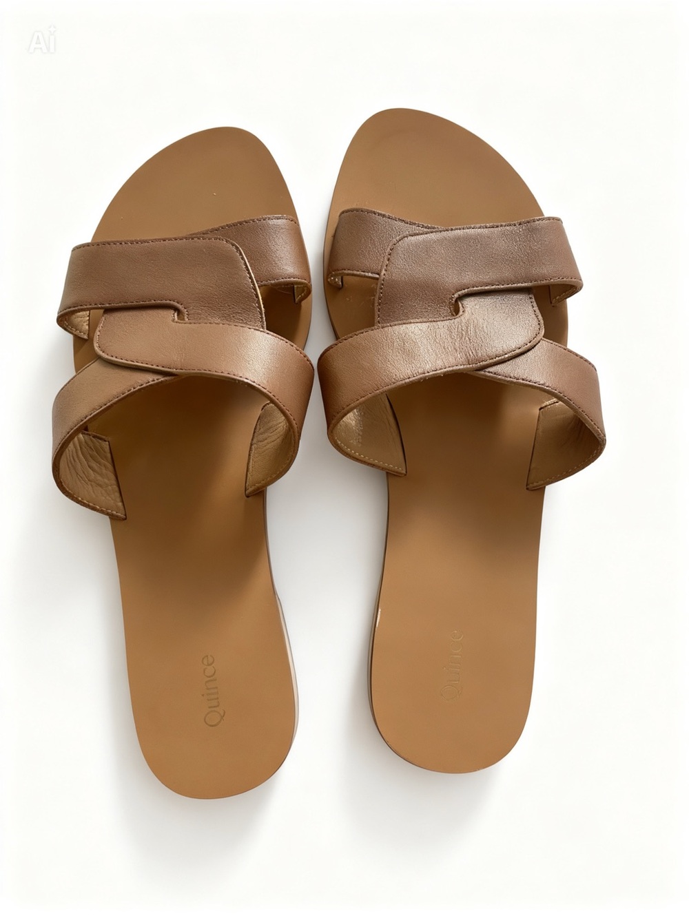 Quince Brown Leather Double Strap Slides size 9 Sandals